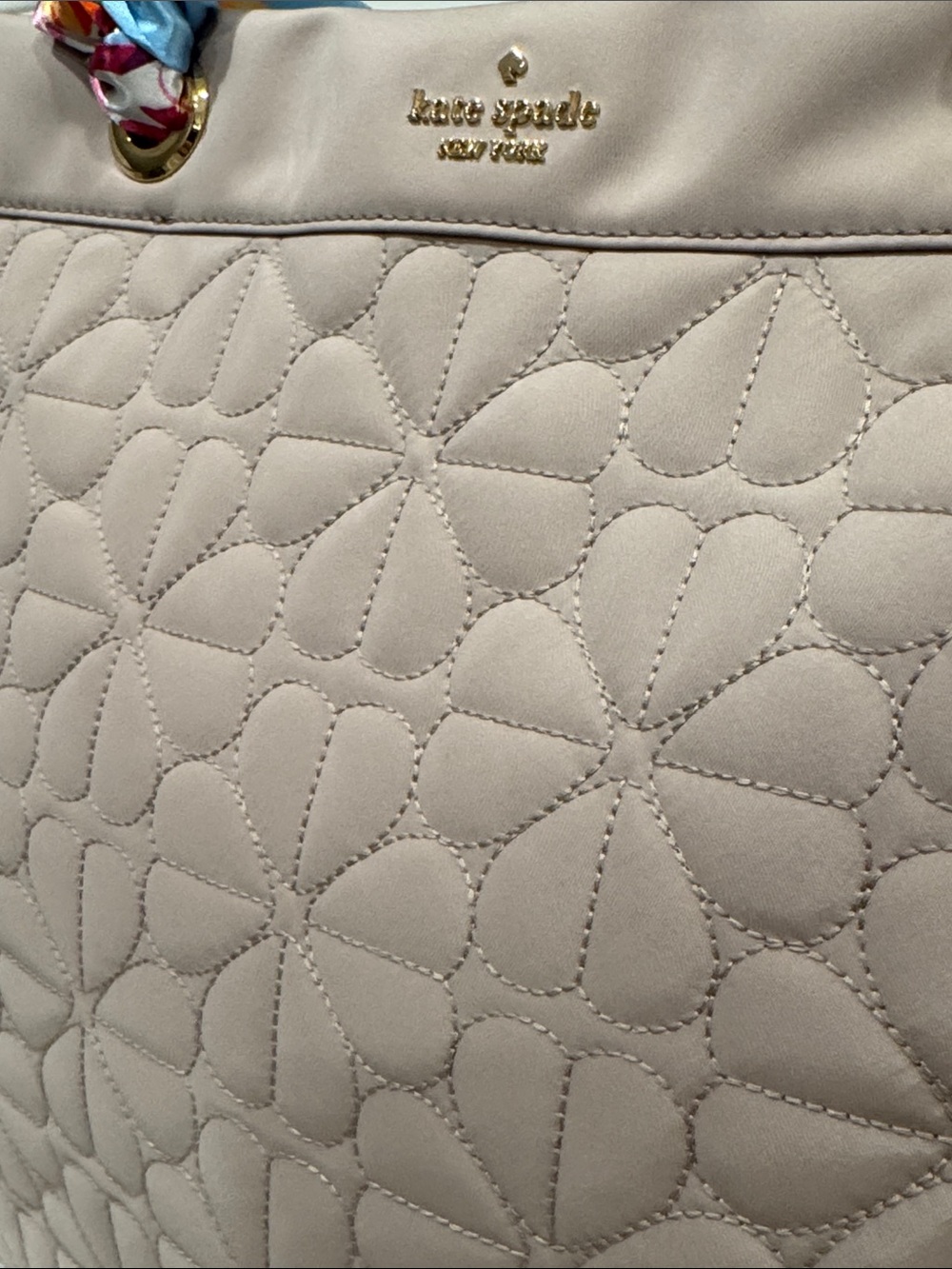 kate spade Bag Flower Cozy Quilted Light Blush Nylon Tote with Gold Chain Handle - Picture 6 of 17